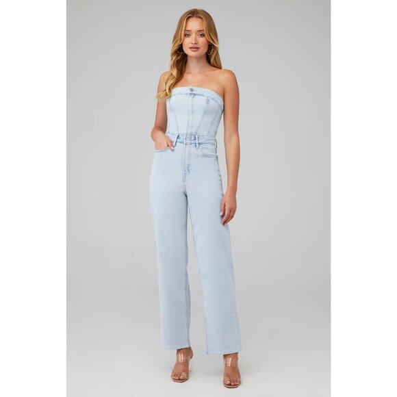 Good American Tube '90s Jumpsuit Indigo 453 Strapless Size 2 Small Light Blue - Picture 1 of 10